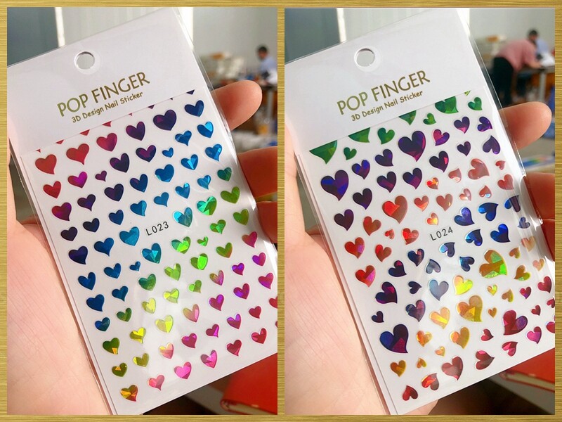 Holographic Heart Rainbow Nail Stickers Love Spot Color Stripes Bird Nail Decal