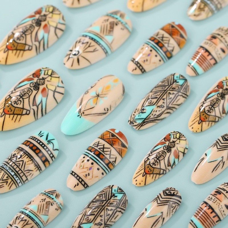 48PCS Fashionable Geometric Pattern Detachable Reusable Fake Nail Art