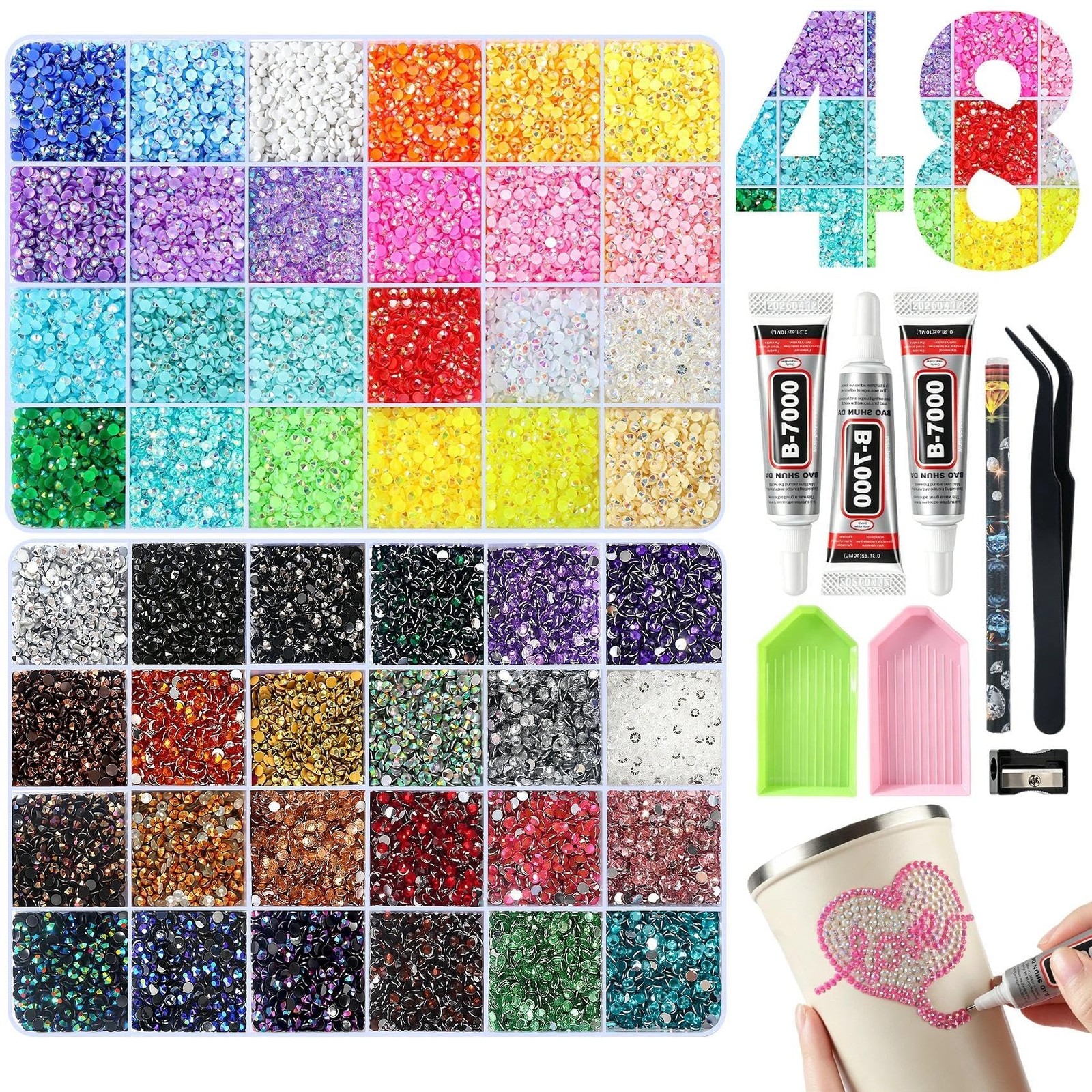 48 Colors Resin Jelly Rhinestones Bedazzling Kit, 48000Pcs 3mm Flatback Spark…