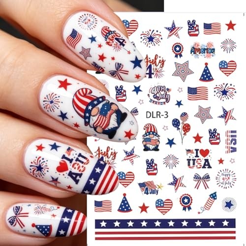 4th of July Nail Stickers for Nail Art Patriotic Independent day nail decals-3