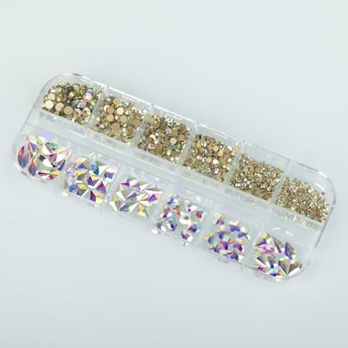 Nail Art Rhinestones Kit 04– 1000PCS Flatback AB Gems (1.5mm–10mm) w/ Storage