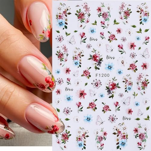 6 Pcs Flower Nail Stickers 3D Self-Adhesive Black Butterfly Nail Art