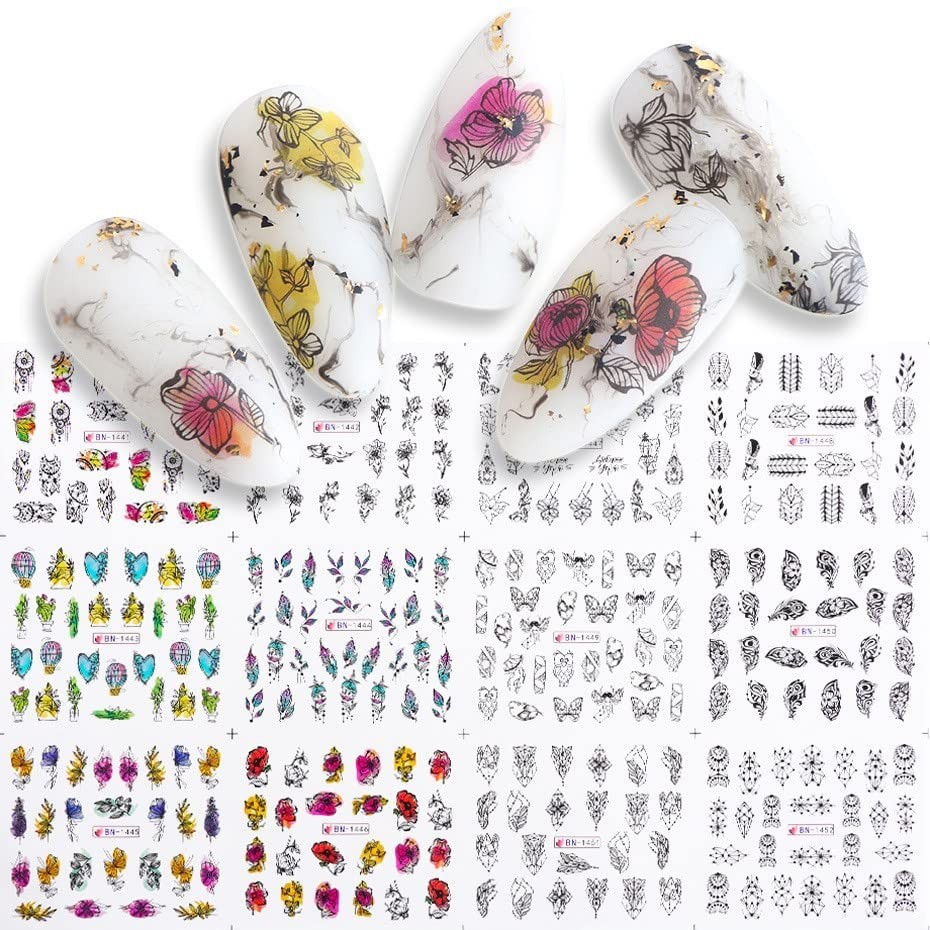 84 Sheets Nail Stickers, Water Transfer DIY Nail Decals, Butterfly Flowers Co…