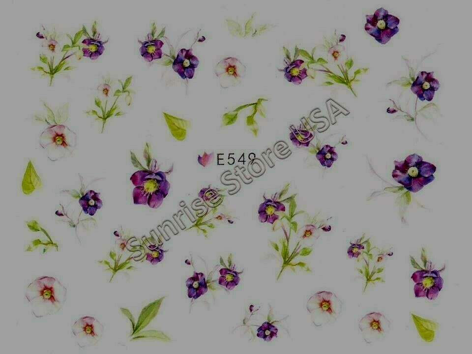 3D Nail Art Sticker Purple Pink Flower Leaves Decal Manicure