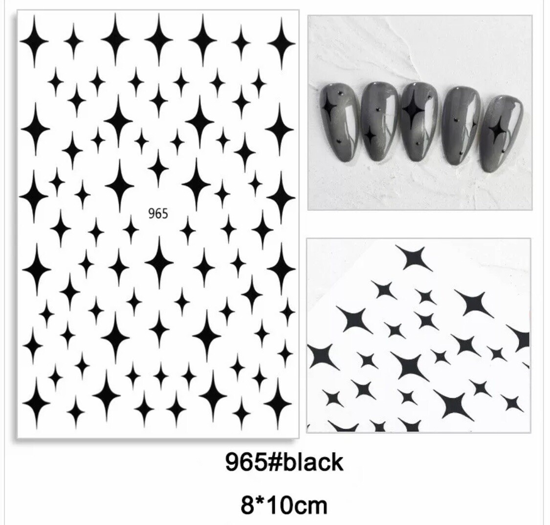 Nail Sticker 4-Pointed Star 3D Black Nail Art Decor