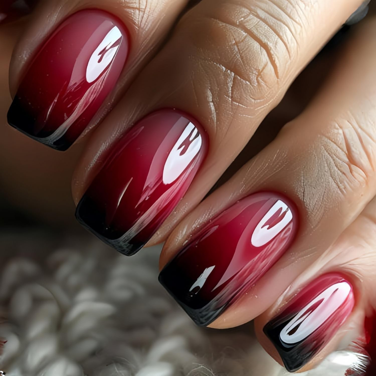 Press On Nails Short Square French Fake Nails with Gradient Designs Glossy