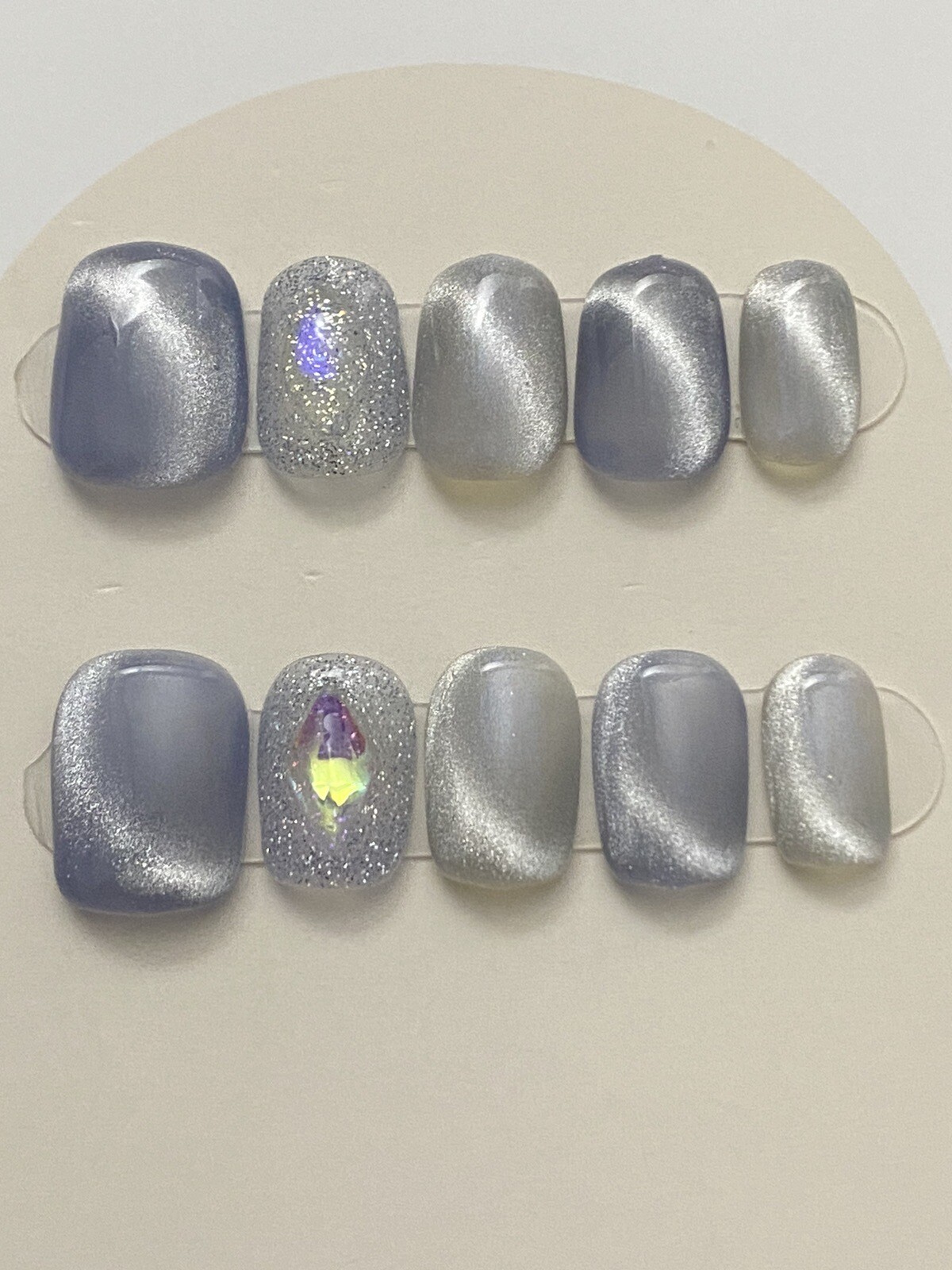 Moonlight Shine Cat Eye custom Nail Handmade press on nails-10 pcs-Medium