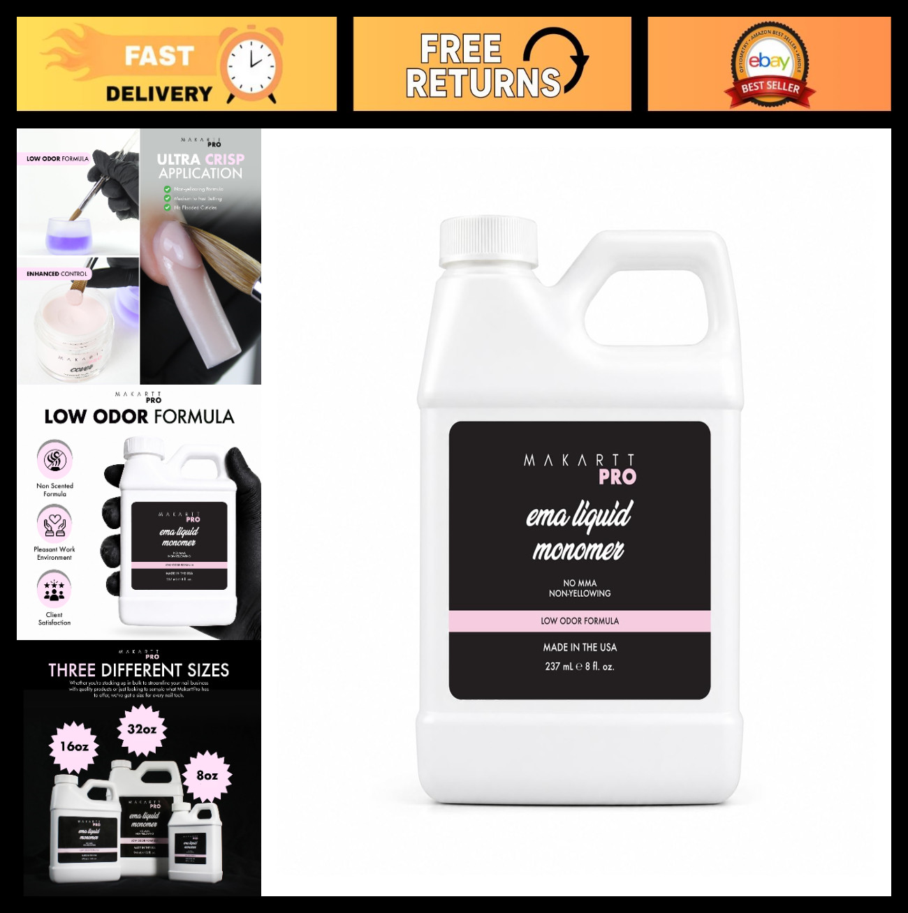 Low Odor MMA-Free Monomer, Non-Yellowing Acrylic Nail Supply for Beginners – 8 f