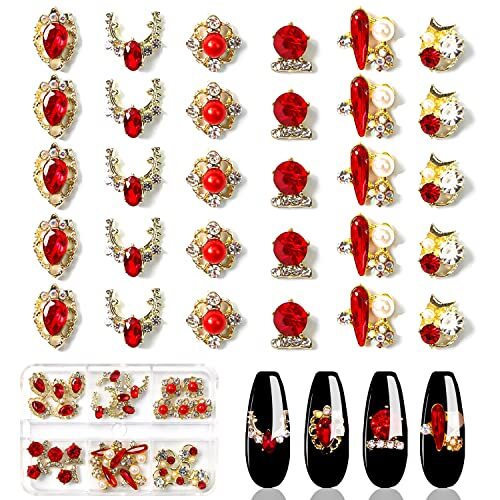 30 Pieces 3D Luxury Alloy Gold Nail Charms Flat Back Red Alloy Nail Charms-02