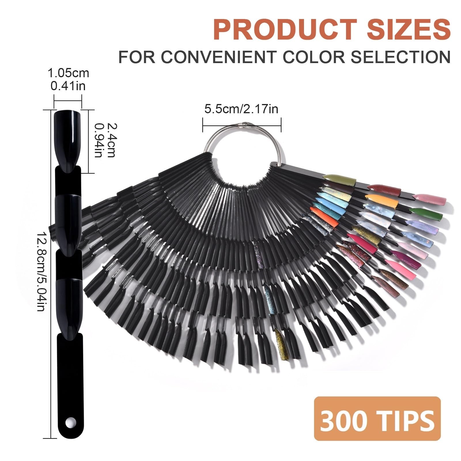 300 Tips Black Nail Swatch Sticks 3 in 1 Nail Display Sticks