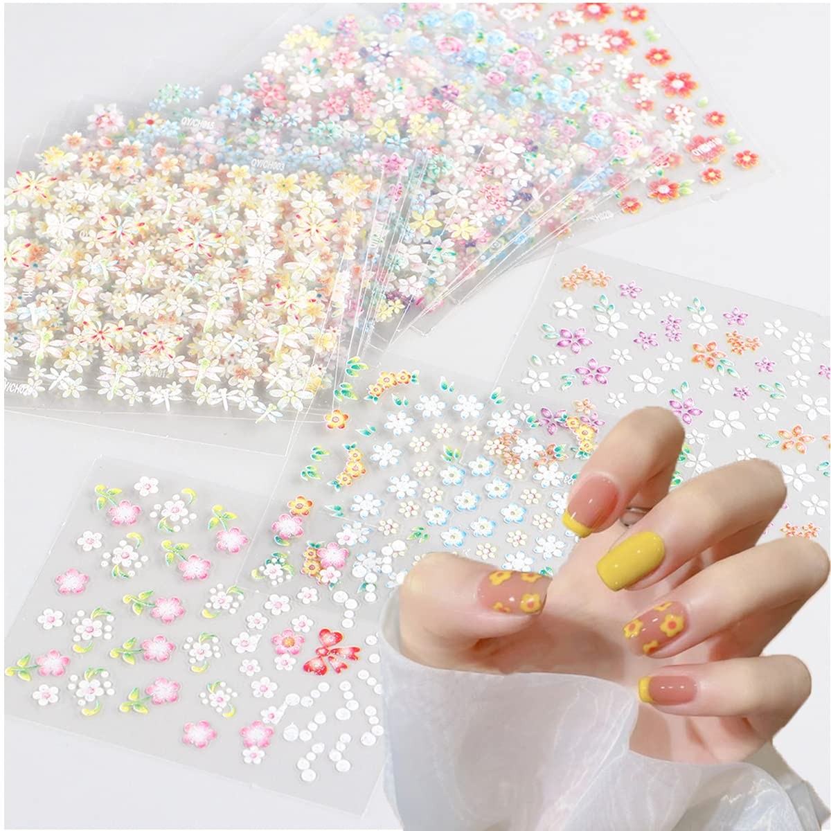30 Sheet Flower Nail Art Stickers: Spring Summer Design 3D Self-Adhesive Dais…
