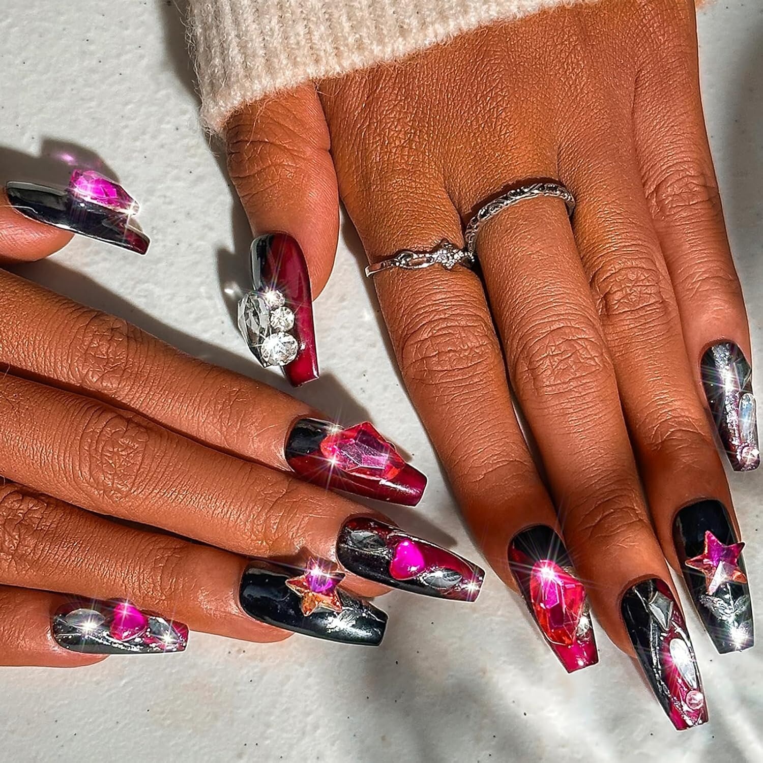 10 Piece 3D Reusable Handmade Press On Nails Set Luxury Diamonds