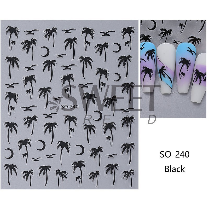 4Sheets Summer Beach Nail Art Stickers Palm Coconut Tree Birds Moon SO240 NH28