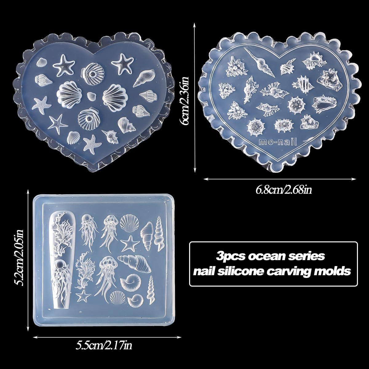 3D Shell Starfish Silicone Nail Molds, 3Pcs Ocean Themed Nail Art Mold | Carving