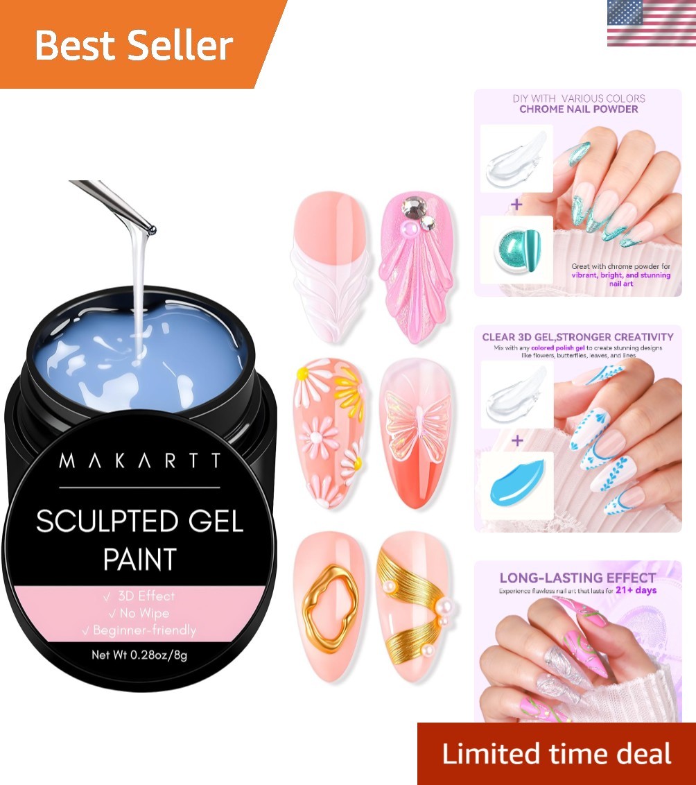 3D Gel Nail Art: Clear 3D Painting Gels for Chrome Powder, 3D Sculpting No Wi…