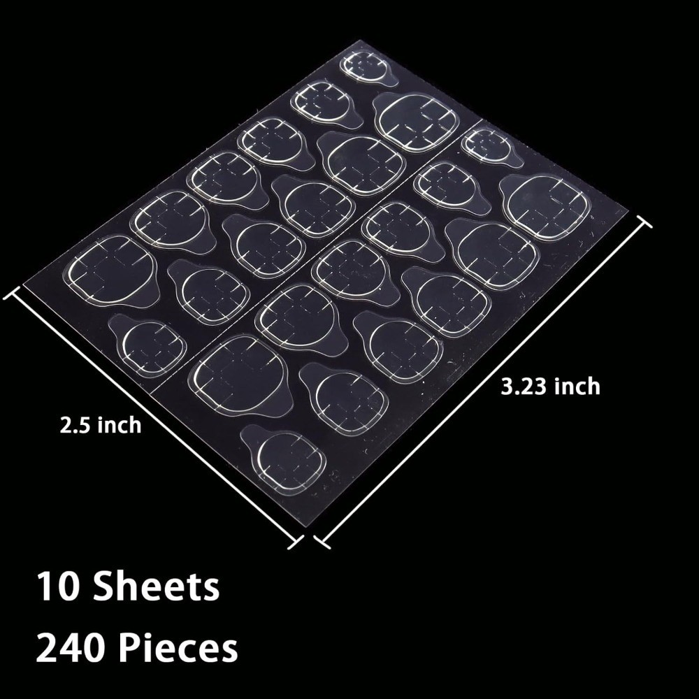 Ultra Thin Clear Nail Adhesive Tabs 240PCs 10 Sheets 12 Sizes Waterproof Fake
