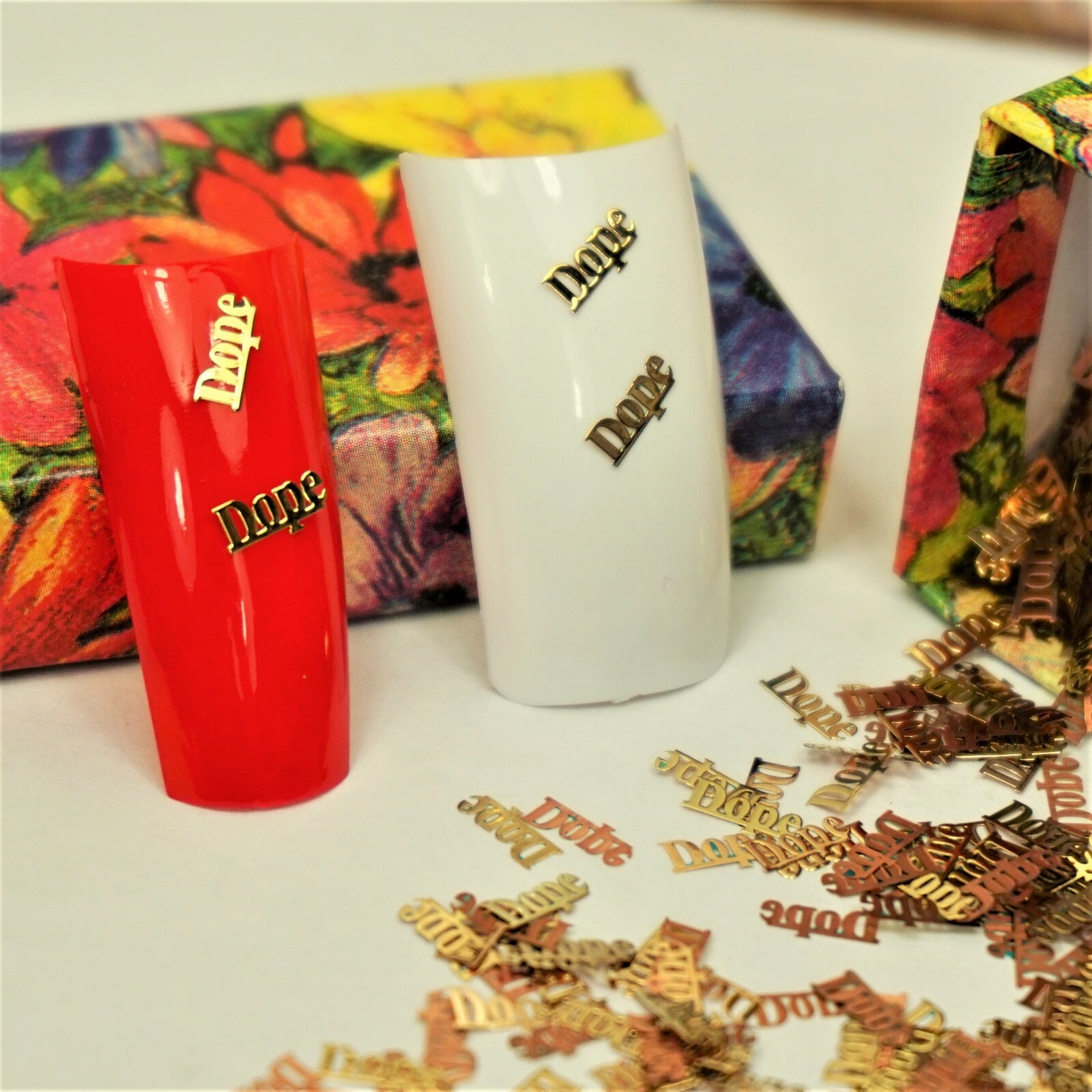 25 GOLD METAL “DOPE” NAIL CHARMS NAIL DECALS SMALL GIFT IN BOX FOR WOMEN