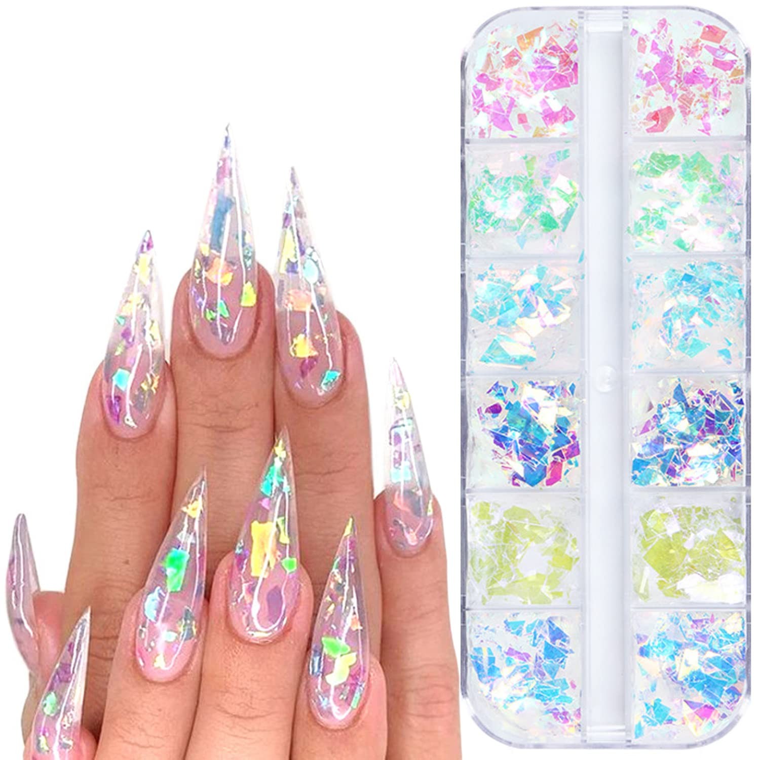 Iridescent Glitter Nail Art Sequins, Holographic 3D Irregular Ultra Thin Nail Ar