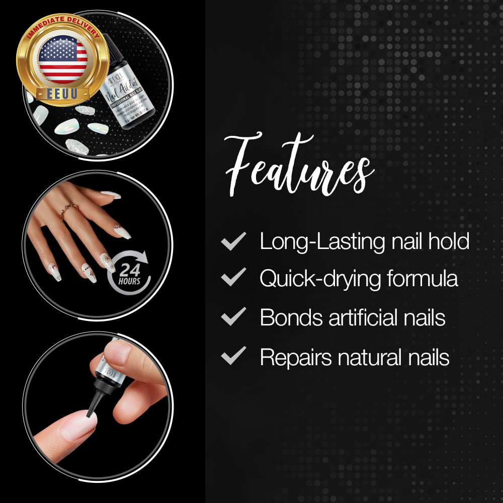 Professional Nail Addict, Superior Hold Nail Glue, Long-Lasting Adhesive for Fak
