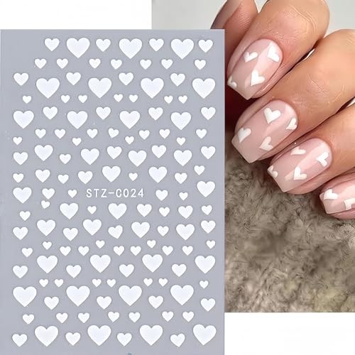 Heart Nail Stickers – 6 Sheets Love Nail Decals 3D Self-Adhesive Red, Black,