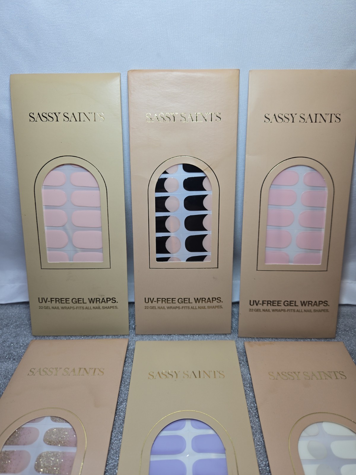 Lot of 6 Sassy Saints UV-Free Gel Nail Wraps 22 Gel Strips Mixed Colors New
