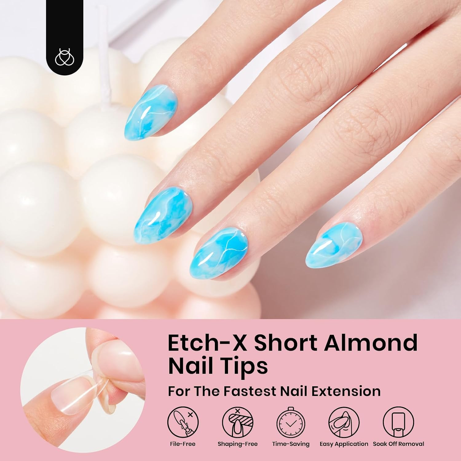 Gel Nail Tips 576Pcs Pre-Shape Short Almond Etch-X Nail Tips,12 Sizes Soft Acryl