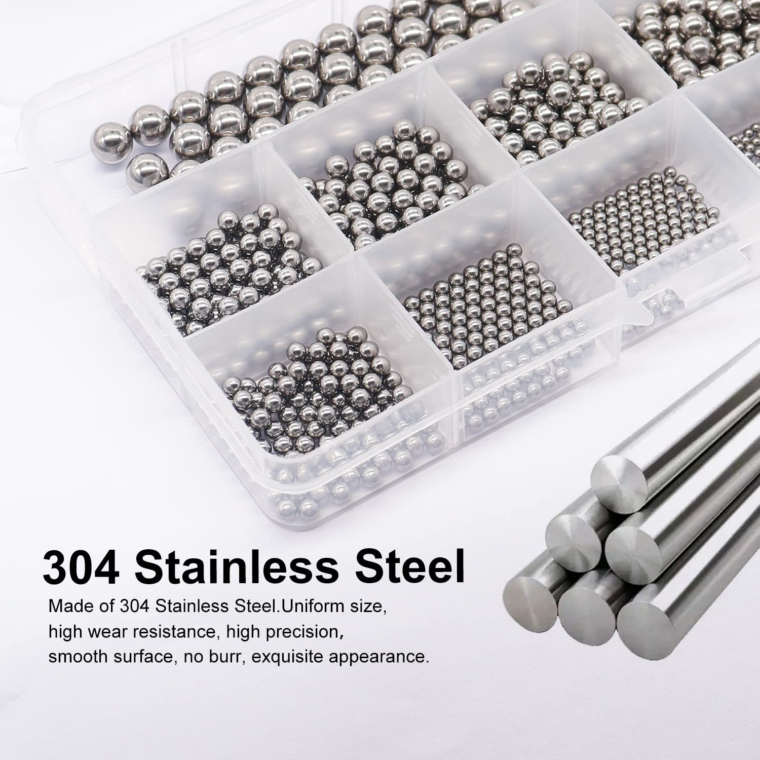 600 Pcs Metric Precision Steel Bearing Balls, Assorted Stainless Steel Loose Bic