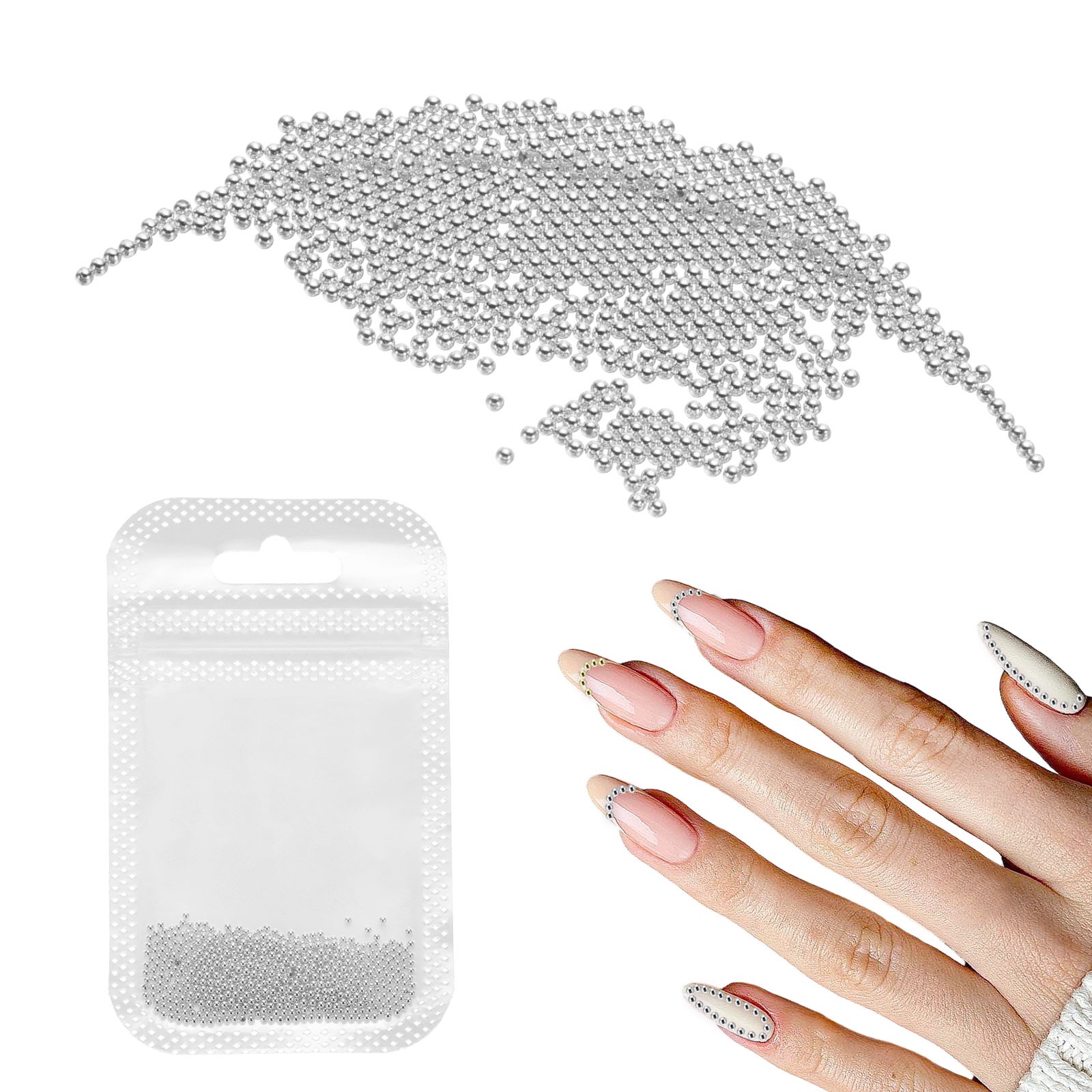 Nail Art Beads 0.05″ Mini Metal Caviar Nails Beads Ball with Bag White