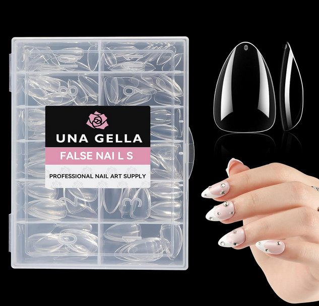 Short Almond Nail Tips 216pcs Clear Soft Gel Full Cover 12 Sizes DIY Set
