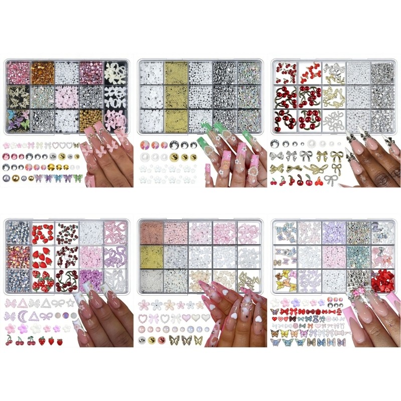 15 Grid Lightweight Resin Nail Art Embellishments In Trendy Bows Shapes