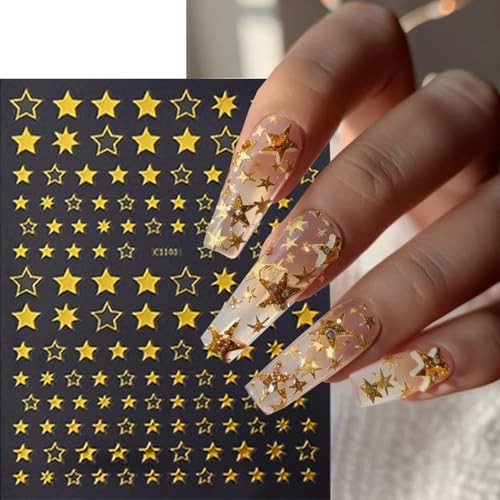 12 Sheets Stars Nails Stickers 3D Self Adhesive Nail Decals Stars Nail Style04