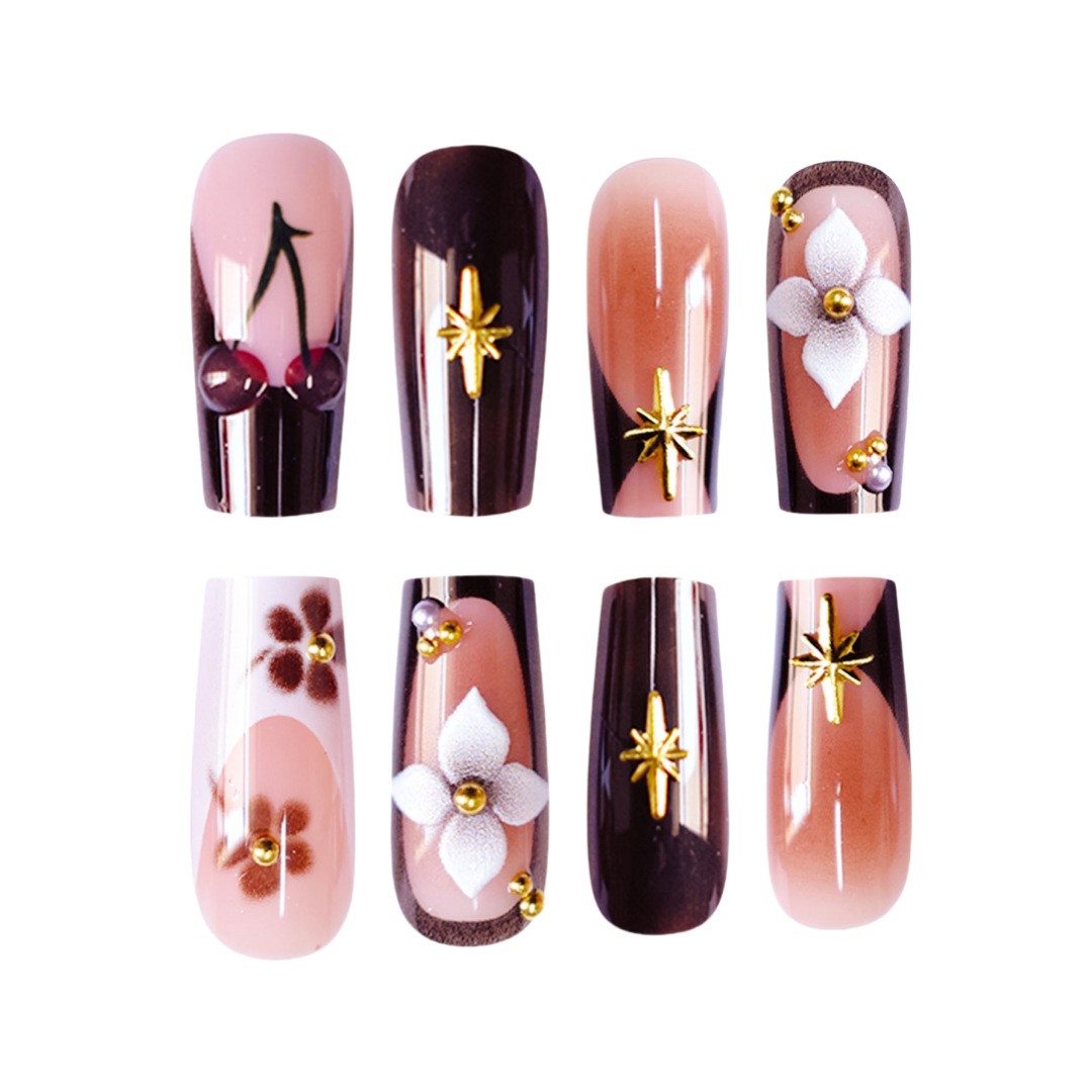 Wholesale Cherry Star Flower Square Press On Nails Removable