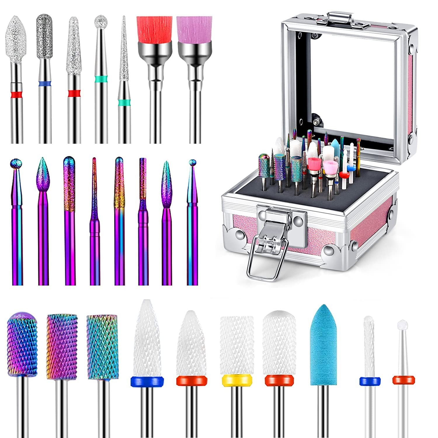 25Pcs Nail Drill Bits Set w/Holder, 3/32″ Carbide Diamond Efile