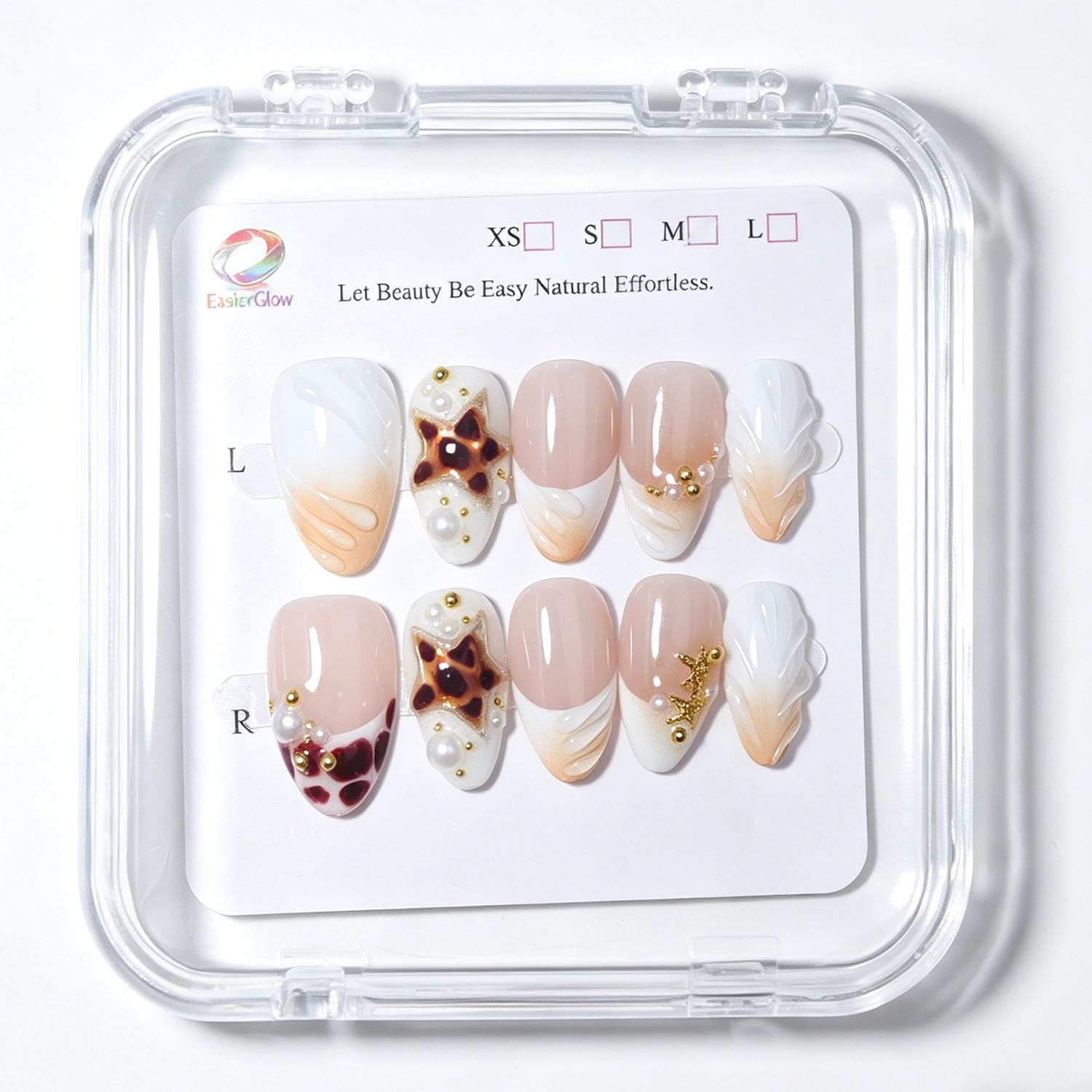 EasierGlow Short Almond Press On Nails UO05 XS