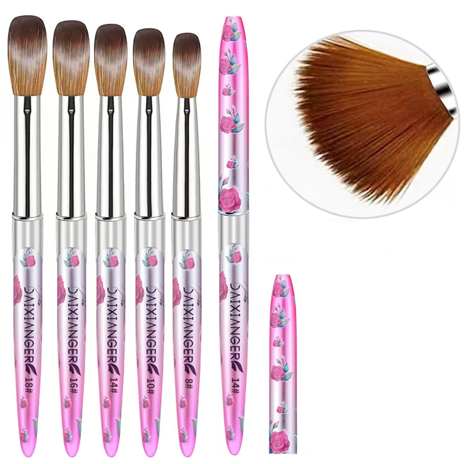 5PCS Acrylic Nail Brush Set – Size 8/10/14/16/18 Brushes for Acrylic Applicat…