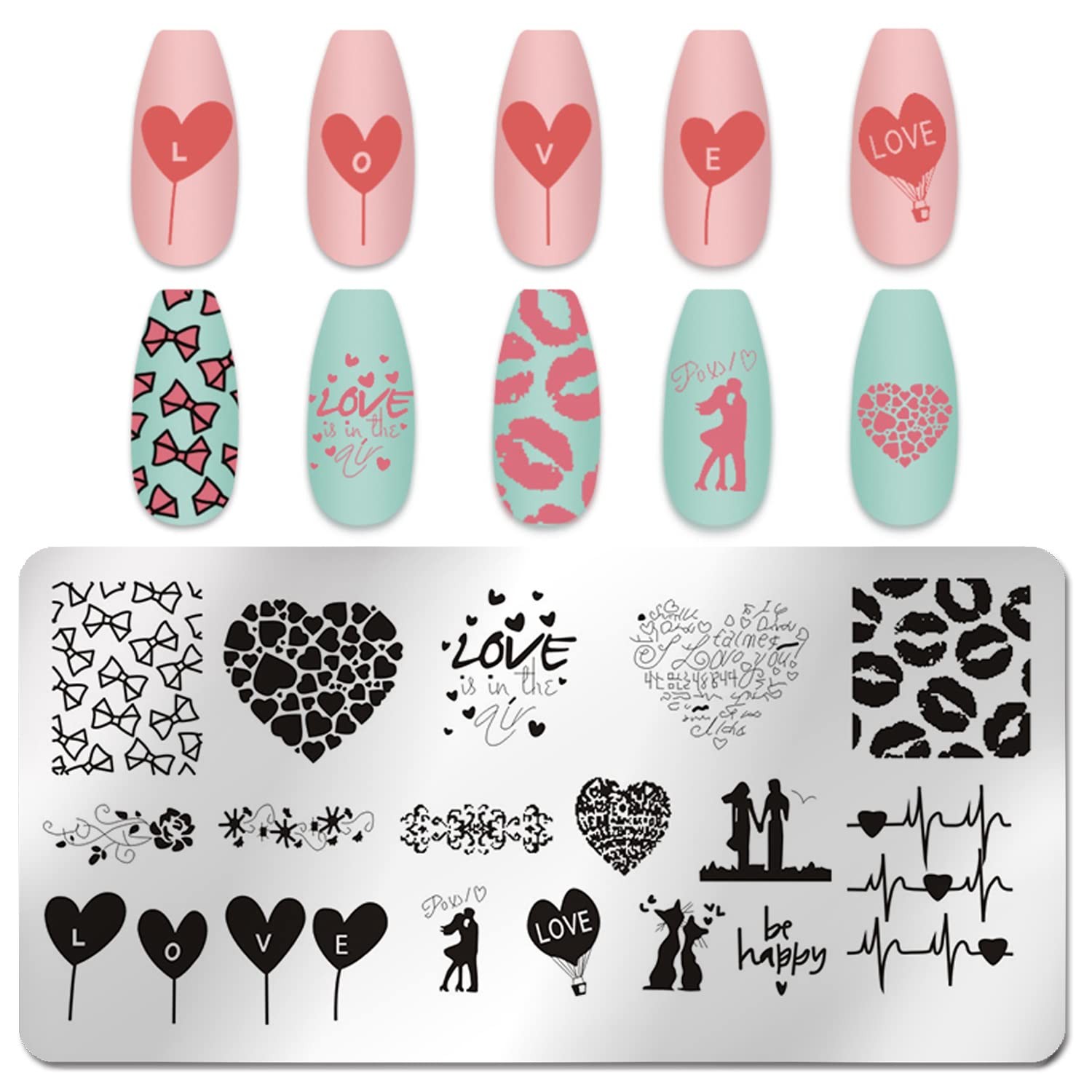6 Pieces Valentine’s Day Nail Stamp Nail Stamping Plate Holiday Heart Nails D