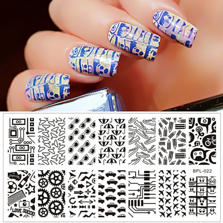 BPL 022 NEW Geek Theme Pattern DIY Manicure Nail Art Stamp Template Image Plate