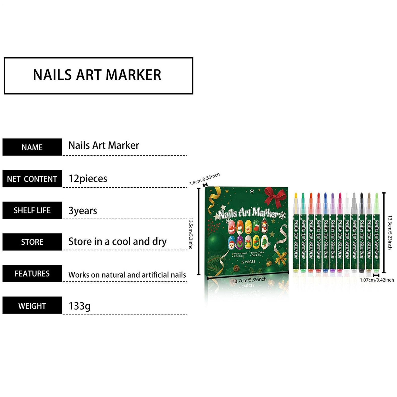 12-Color Christmas Nail Art Pen Set Fingernail DIY Graffiti Markers Home Salon