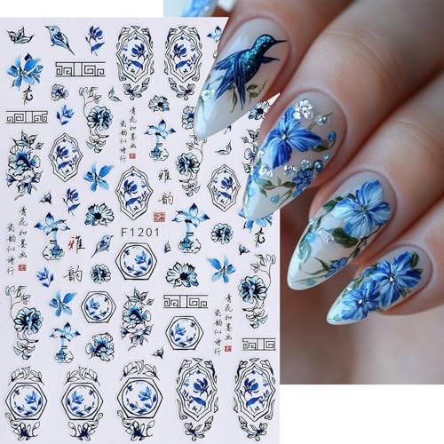 6 Pcs Flower Nail Stickers 3D Self-Adhesive Black Butterfly Nail Art