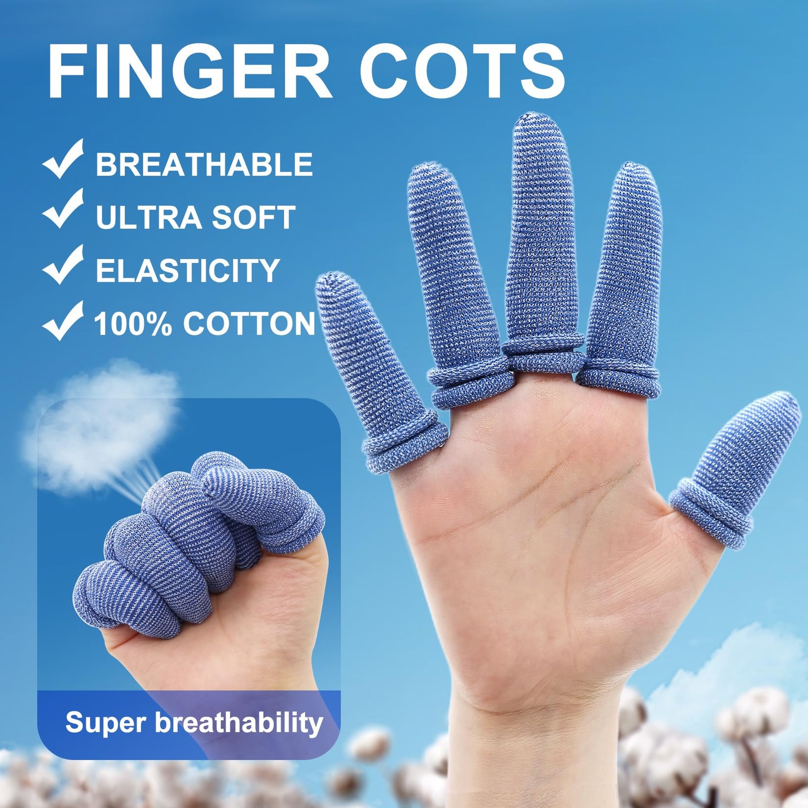 Finger Cots for Wound Care Gardening Fitness Medium Size Pack of 60 Blue