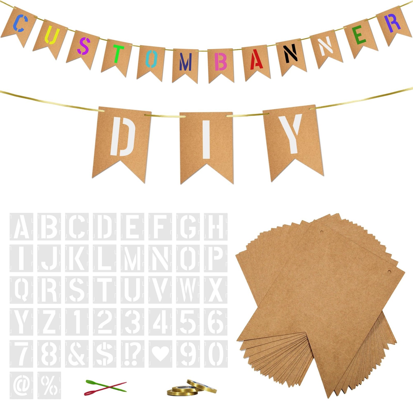 40 PCS DIY Custom Banner Set with Letter Stencils Ribbon, Customizable Party …