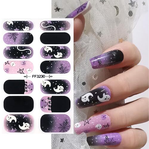 Halloween Gel Nail Strips Stickers DIY Self-Adhesive Halloween Full Nail Wraps