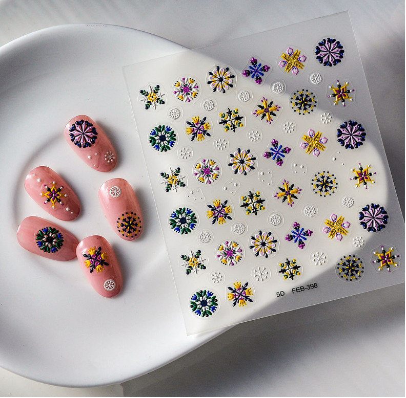 5D Embossed Bohemian Flowers Nail Art Sticker Decals Slider Self Adhesive NH23