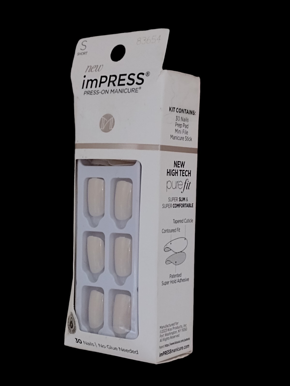 Kiss ImPRESS PEEL & PRESS ON NO GLUE MANI MANICURE 30 Short Nails BARE FRENCH