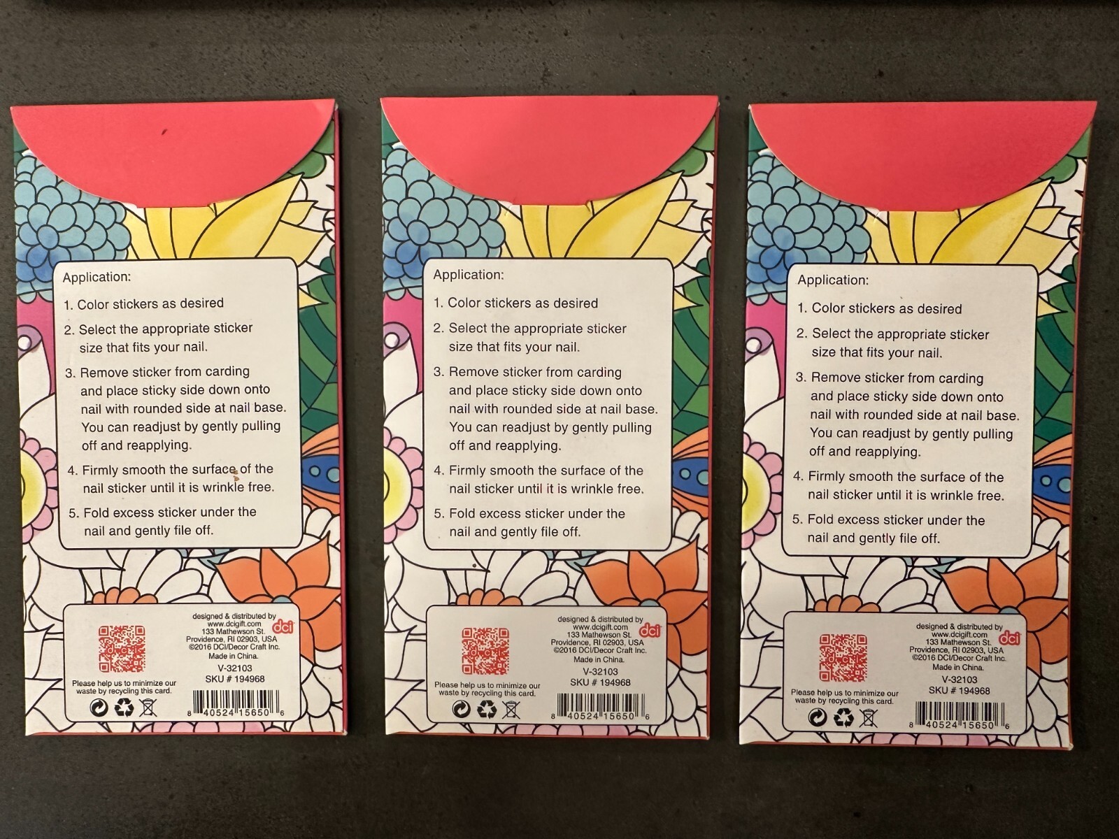Set of 3 DCI Color Joy Nail Stickers to Color – 6 Total Sheets EASY TO APPLY!!