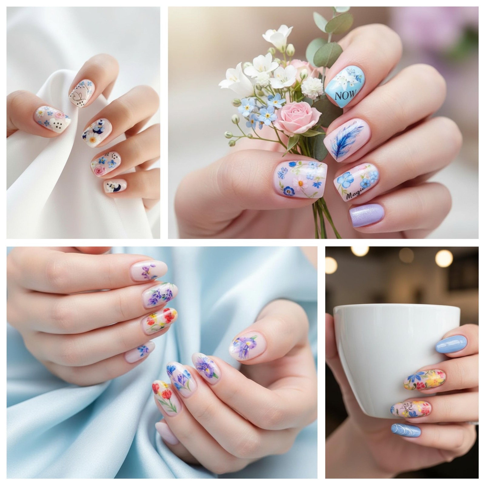 Flower Nail Art Stickers, Decals Water Transfer Blue Green Yellow