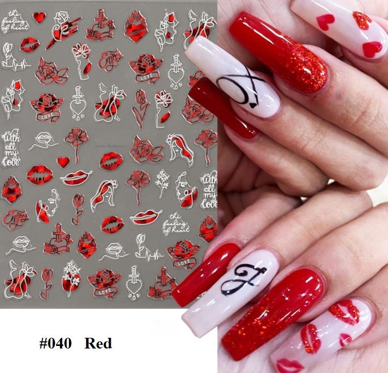 White, Black, Gold, Red Abstract Nail Art Stickers (Group 2)