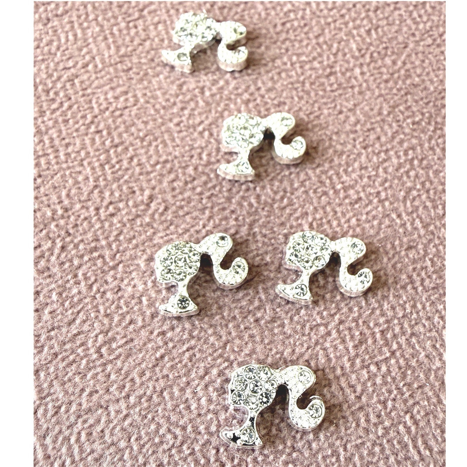 Silver Barbie Silhouette Rhinestone Nail Charms 20pc Sparkly Doll Head Nail Art