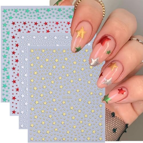 10 Sheets Star Nail Stickers for Nail Art 3D Self-Adhesive Colorful Star-14