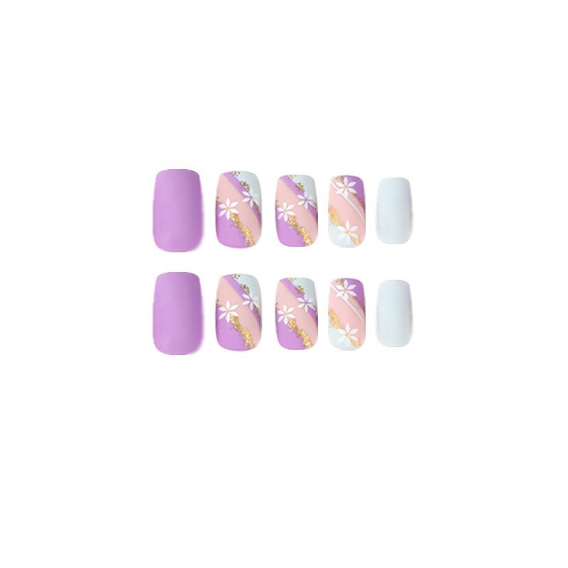 (USA SELLER) SQUARE MEDIUM *LILAC VS LILY* PRESS NAILS SUPER HOLD GLUE LAST LONG